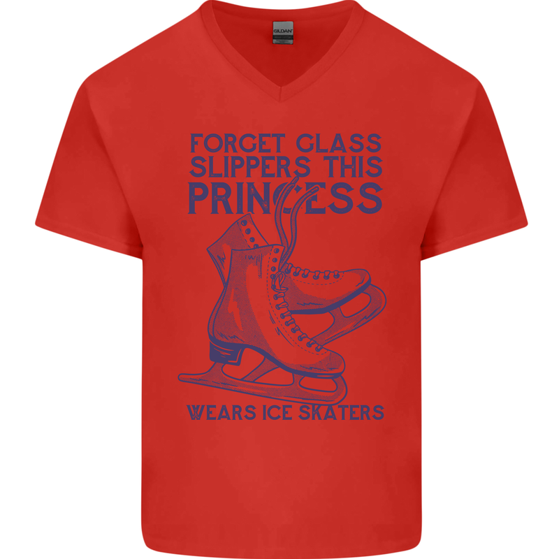 This Princess Wears Ice Skates Skater Mens V-Neck Cotton T-Shirt Red