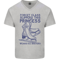 This Princess Wears Ice Skates Skater Mens V-Neck Cotton T-Shirt Sports Grey
