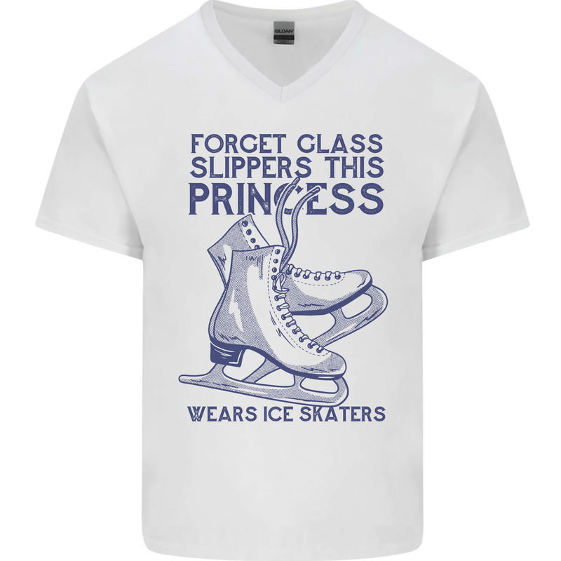 This Princess Wears Ice Skates Skater Mens V-Neck Cotton T-Shirt White