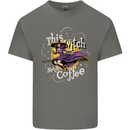 This Witch Needs Coffee Funny Halloween Kids T-Shirt Childrens Charcoal