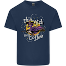 This Witch Needs Coffee Funny Halloween Kids T-Shirt Childrens Navy Blue