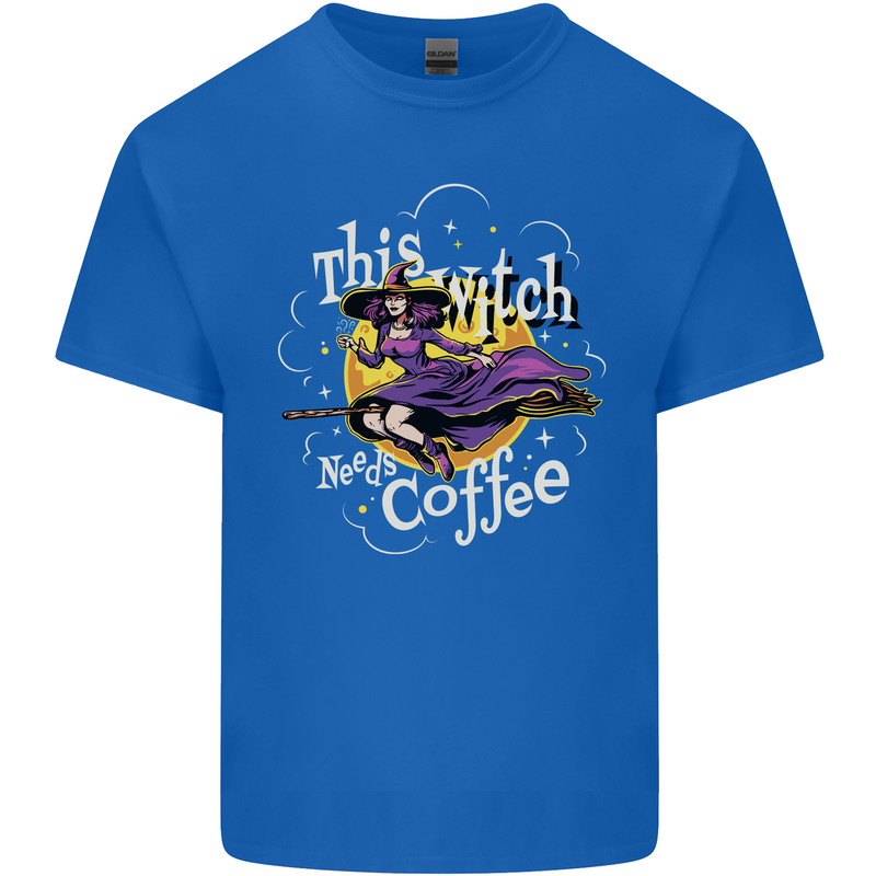 This Witch Needs Coffee Funny Halloween Kids T-Shirt Childrens Royal Blue