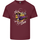 This Witch Needs Coffee Funny Halloween Mens Cotton T-Shirt Tee Top Maroon