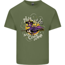 This Witch Needs Coffee Funny Halloween Mens Cotton T-Shirt Tee Top Military Green