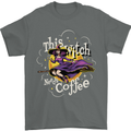This Witch Needs Coffee Funny Halloween Mens T-Shirt 100% Cotton Charcoal