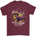 This Witch Needs Coffee Funny Halloween Mens T-Shirt 100% Cotton Maroon