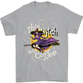 This Witch Needs Coffee Funny Halloween Mens T-Shirt 100% Cotton Sports Grey