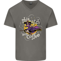 This Witch Needs Coffee Funny Halloween Mens V-Neck Cotton T-Shirt Charcoal