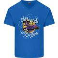 This Witch Needs Coffee Funny Halloween Mens V-Neck Cotton T-Shirt Royal Blue