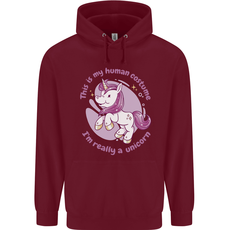 This is My Unicorn Costume Fancy Dress Outfit Childrens Kids Hoodie Maroon