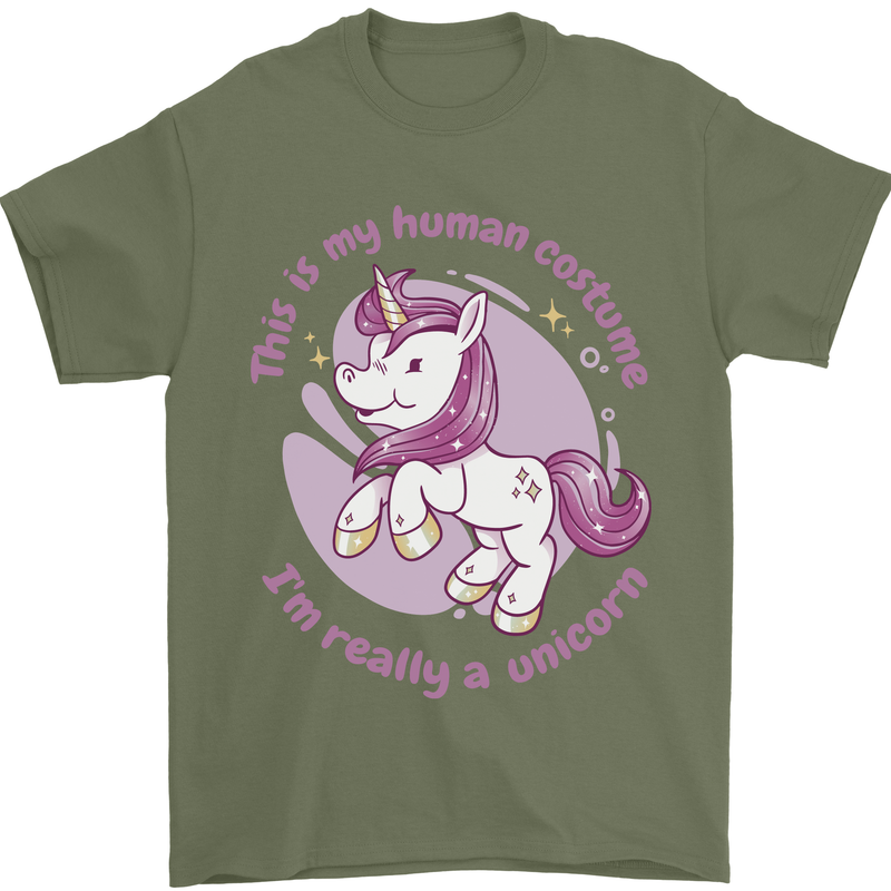 This is My Unicorn Costume Fancy Dress Outfit Mens T-Shirt 100% Cotton Military Green