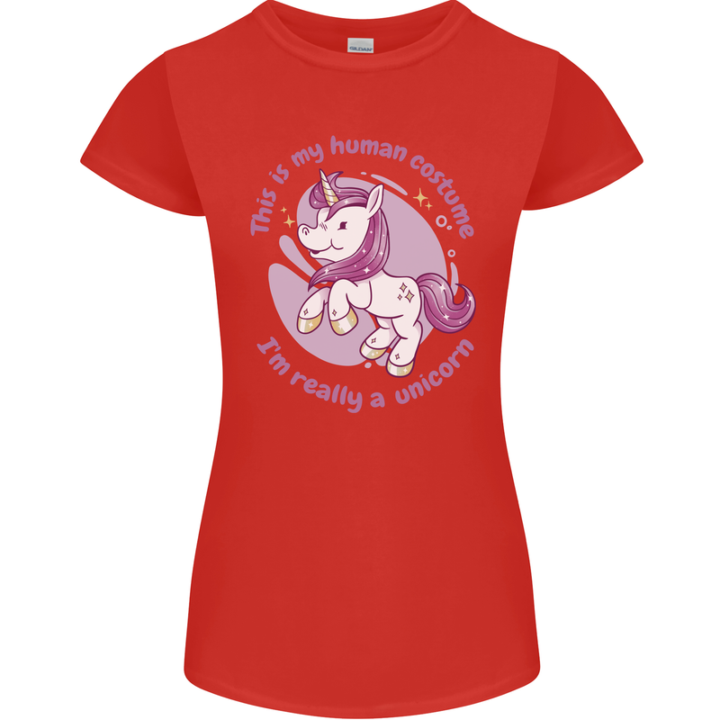 This is My Unicorn Outfit Fancy Dress Costume Womens Petite Cut T-Shirt Red