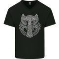 Thor Hammer Viking Symbols Odin Valhalla Mens V-Neck Cotton T-Shirt Black
