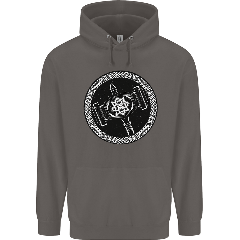 Thor Hammer in a Viking Circle Black Print Mens 80% Cotton Hoodie Charcoal