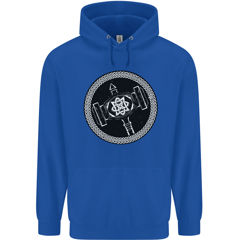 Thor Hammer in a Viking Circle Black Print Mens 80% Cotton Hoodie Royal Blue