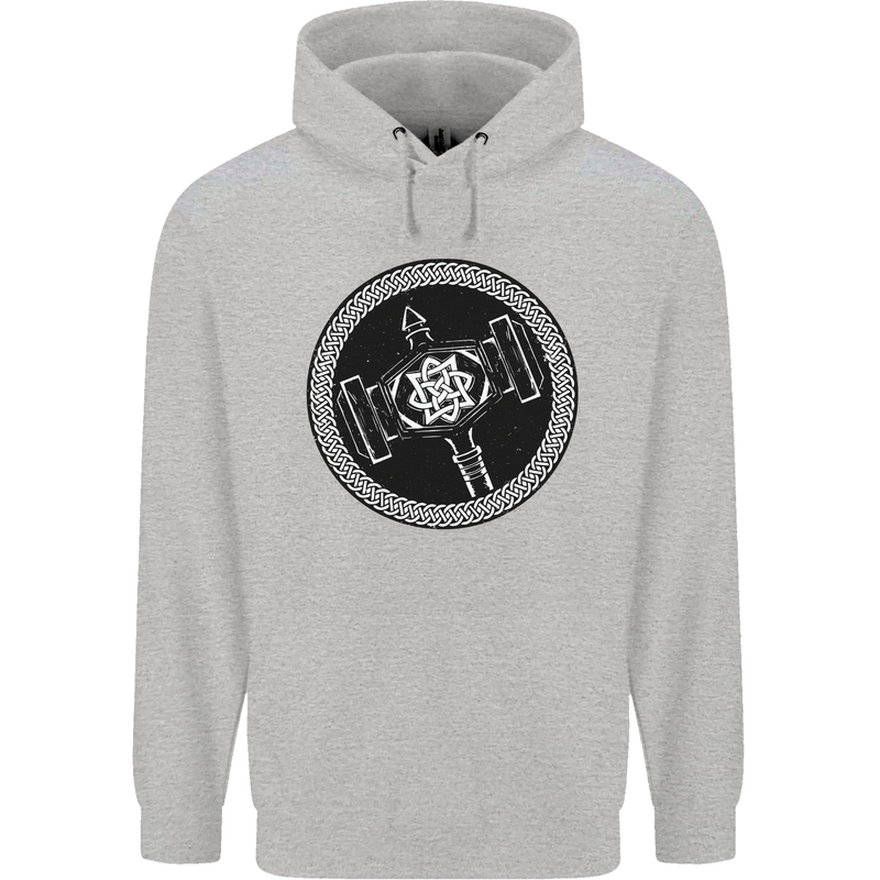 Thor Hammer in a Viking Circle Black Print Mens 80% Cotton Hoodie Sports Grey