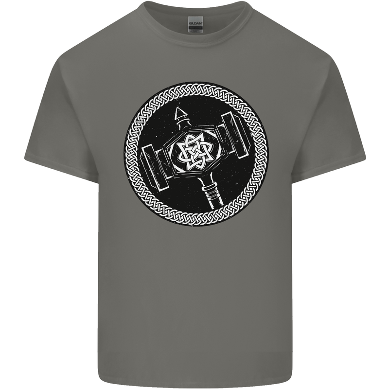 Thor Hammer in a Viking Circle Black Print Mens Cotton T-Shirt Tee Top Charcoal