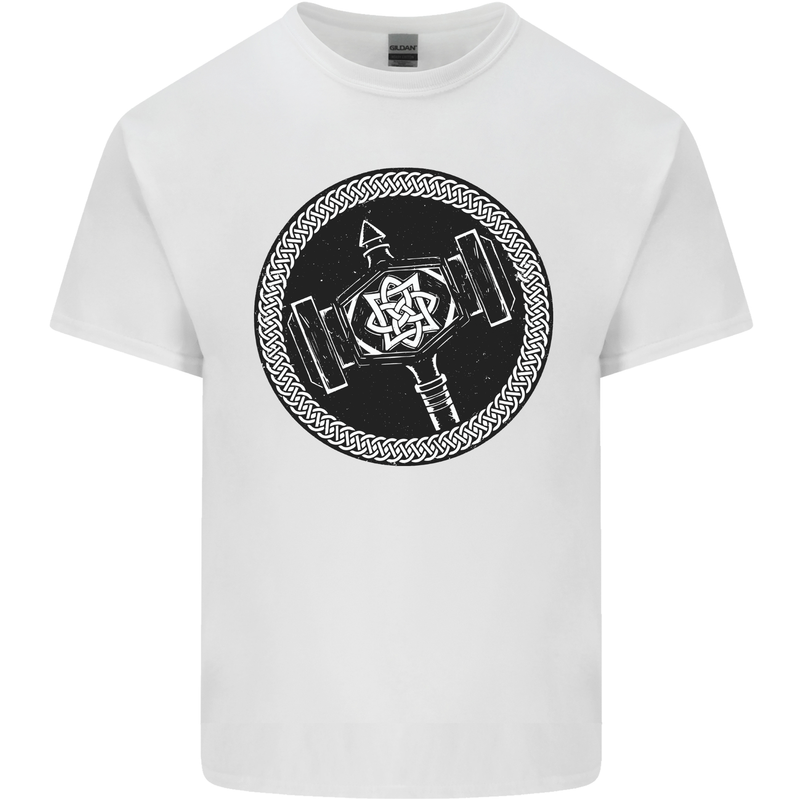 Thor Hammer in a Viking Circle Black Print Mens Cotton T-Shirt Tee Top White