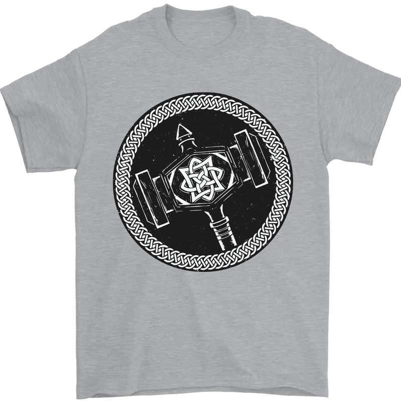 Thor Hammer in a Viking Circle Black Print Mens T-Shirt 100% Cotton Sports Grey
