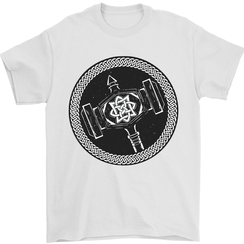 Thor Hammer in a Viking Circle Black Print Mens T-Shirt 100% Cotton White