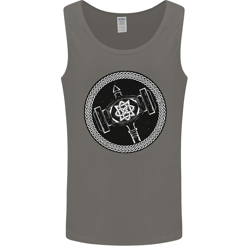 Thor Hammer in a Viking Circle Black Print Mens Vest Tank Top Charcoal