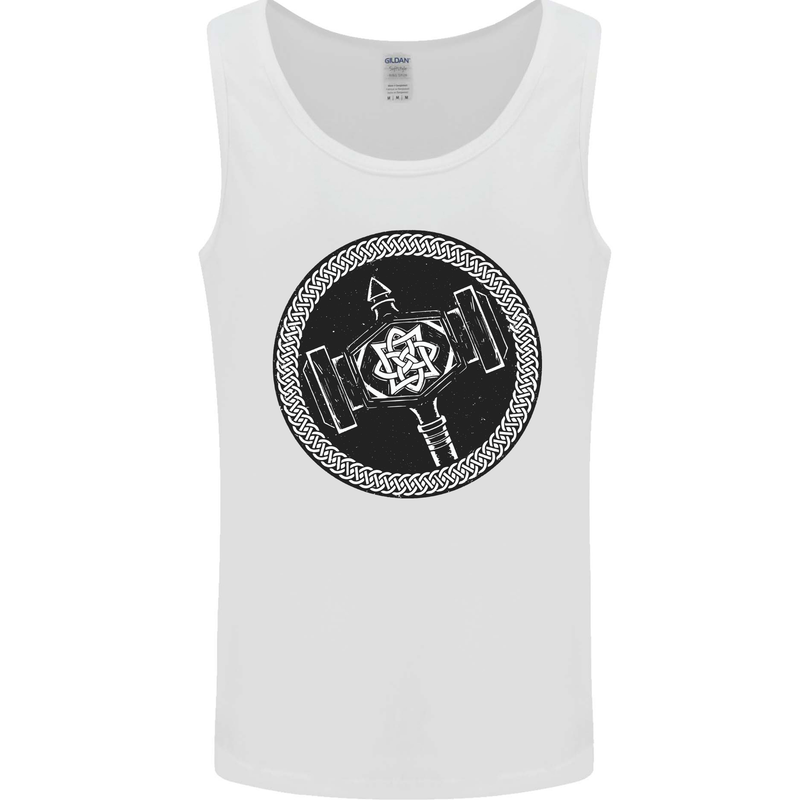 Thor Hammer in a Viking Circle Black Print Mens Vest Tank Top White