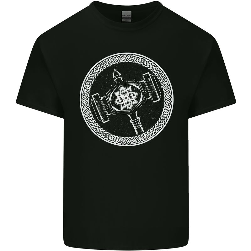 Thor Hammer in a Viking Circle White Print Kids T-Shirt Childrens Black