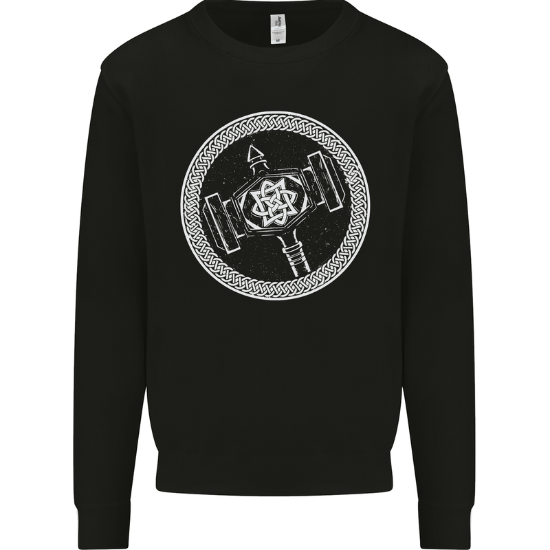 Thor Hammer in a Viking Circle White Print Mens Sweatshirt Jumper Black