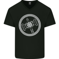 Thor Hammer in a Viking Circle White Print Mens V-Neck Cotton T-Shirt Black