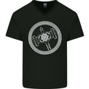 Thor Hammer in a Viking Circle White Print Mens V-Neck Cotton T-Shirt Black