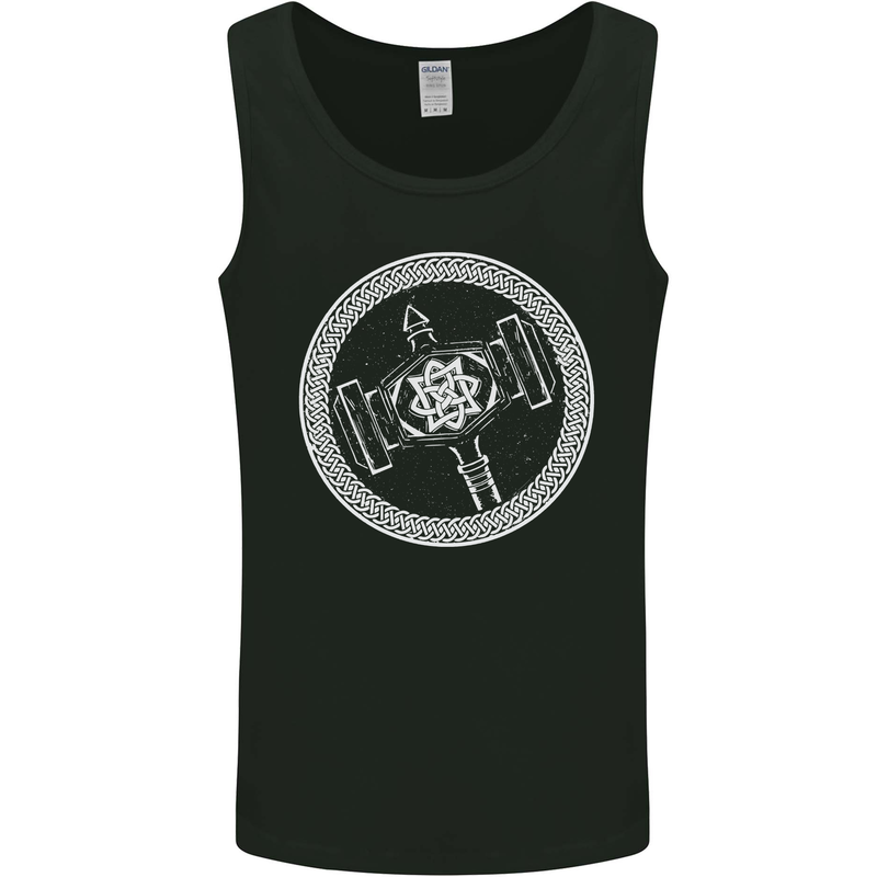 Thor Hammer in a Viking Circle White Print Mens Vest Tank Top Black