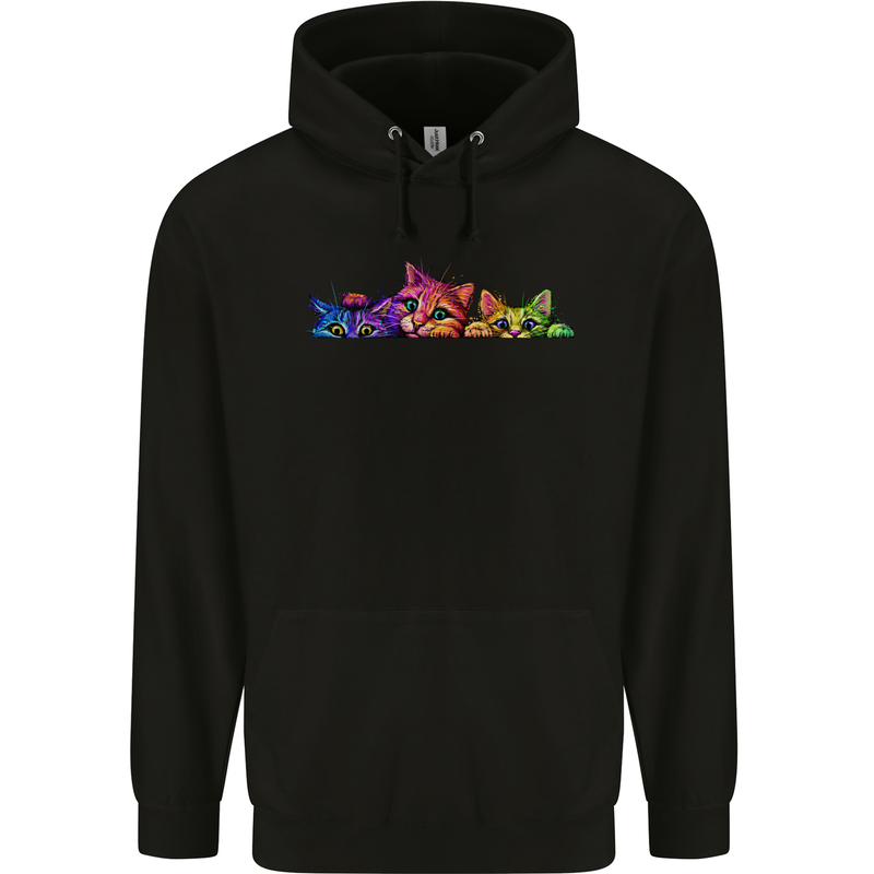 Three Colourful Cats Mens 80% Cotton Hoodie Black