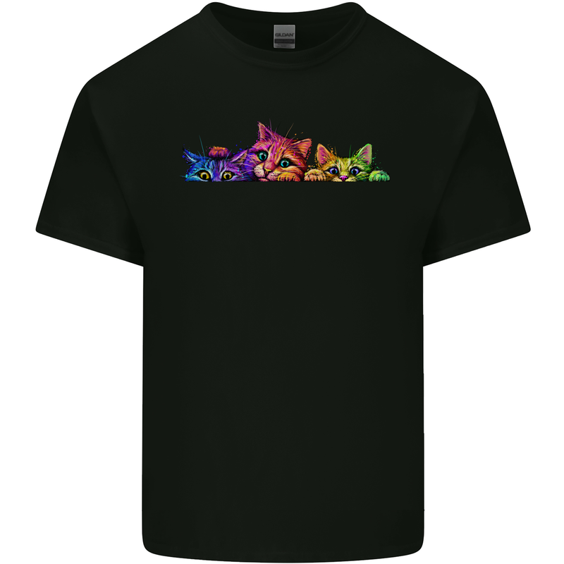 Three Colourful Cats Mens Cotton T-Shirt Tee Top Black