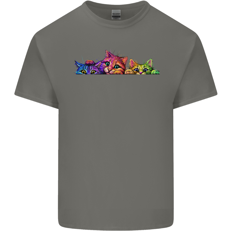 Three Colourful Cats Mens Cotton T-Shirt Tee Top Charcoal