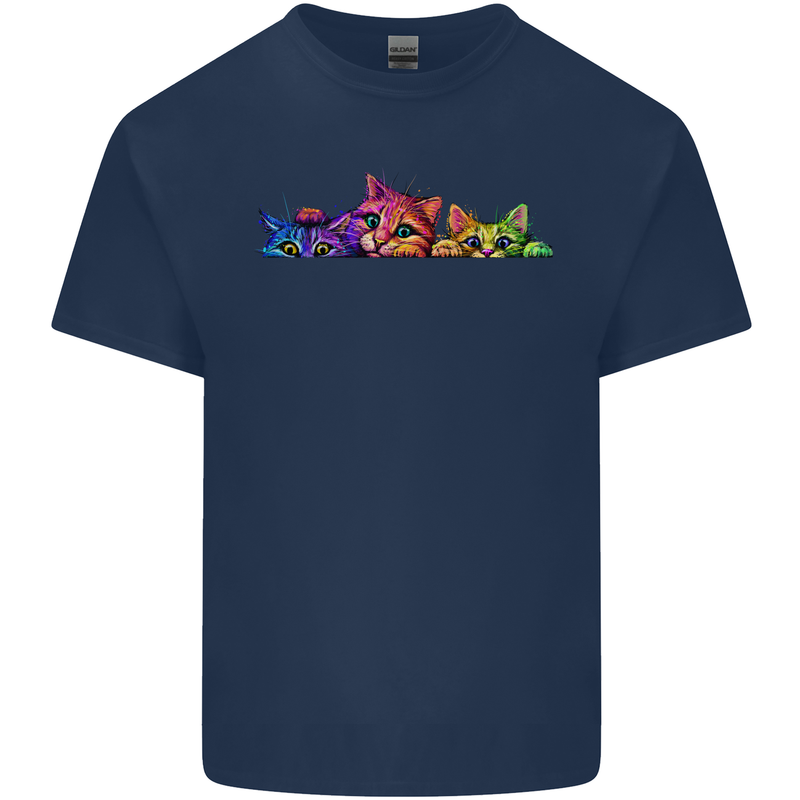 Three Colourful Cats Mens Cotton T-Shirt Tee Top Navy Blue