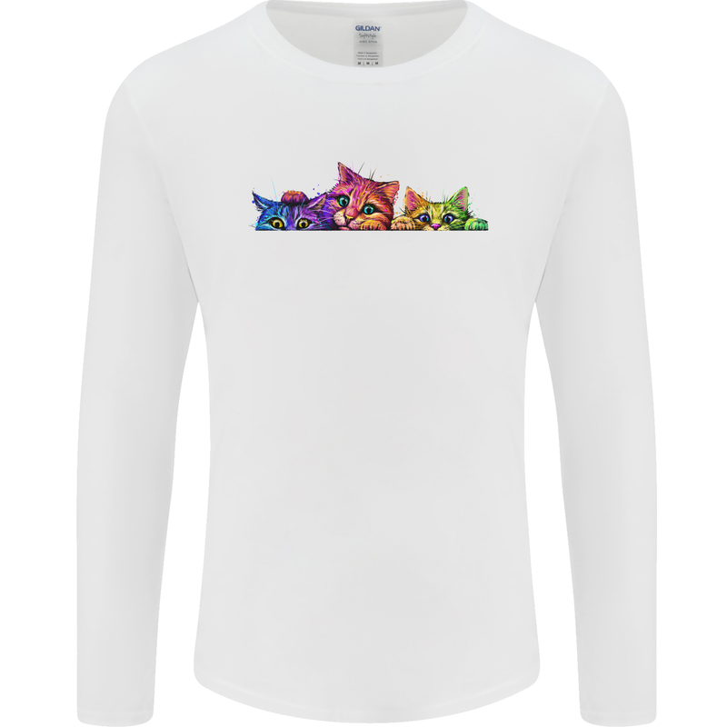 Three Colourful Cats Mens Long Sleeve T-Shirt White