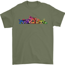 Three Colourful Cats Mens T-Shirt 100% Cotton Military Green