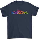 Three Colourful Cats Mens T-Shirt 100% Cotton Navy Blue