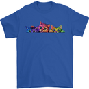 Three Colourful Cats Mens T-Shirt 100% Cotton Royal Blue