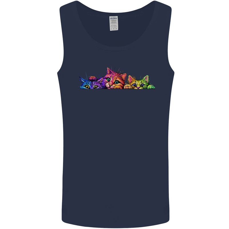 Three Colourful Cats Mens Vest Tank Top Navy Blue
