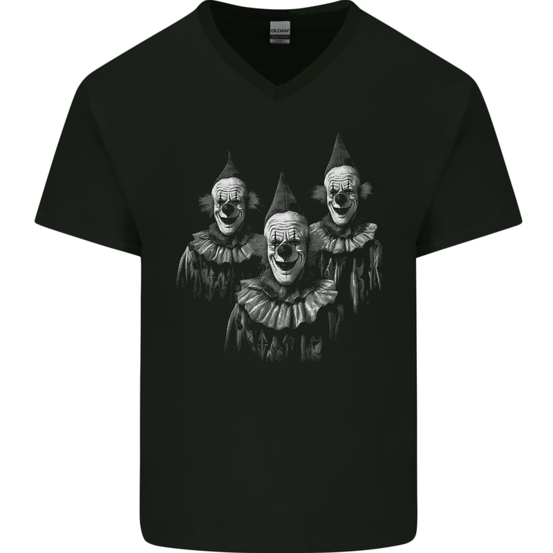 Three Creepy Halloween Clowns Mens V-Neck Cotton T-Shirt Black