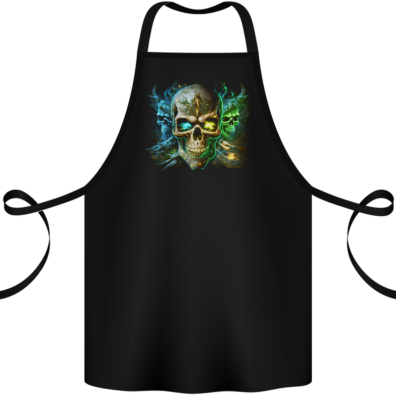 Three Demon Skulls Cotton Apron 100% Organic Black