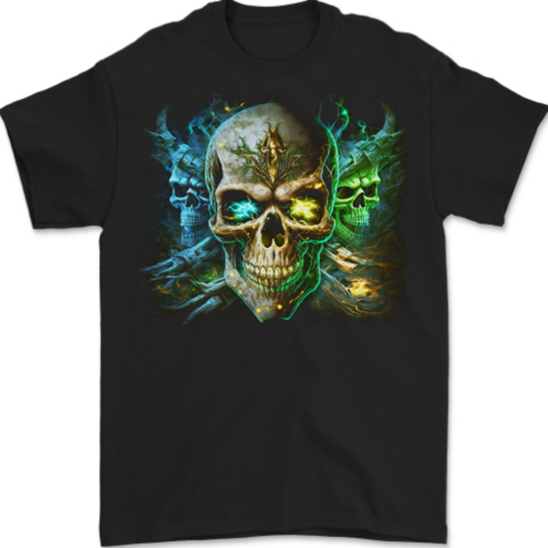 Three Demon Skulls Mens T-Shirt 100% Cotton BLACK