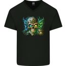 Three Demon Skulls Mens V-Neck Cotton T-Shirt Black