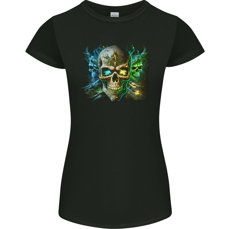 Three Demon Skulls Womens Petite Cut T-Shirt Black