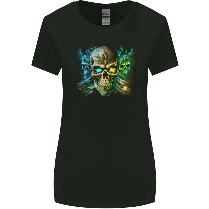 Three Demon Skulls Womens Wider Cut T-Shirt Black