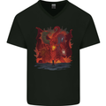 Three Headed Dragon Fantasy Mens V-Neck Cotton T-Shirt Black