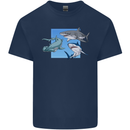 Three Sharks Kids T-Shirt Childrens Navy Blue
