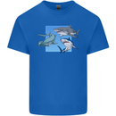 Three Sharks Kids T-Shirt Childrens Royal Blue
