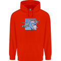 Three Sharks Mens 80% Cotton Hoodie Bright Red